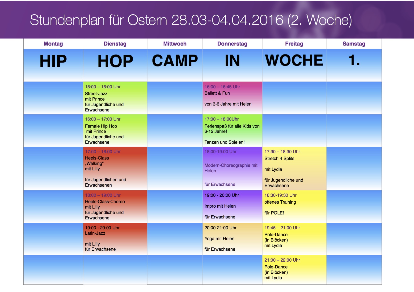 Stundenplan Dance Center Traumtanz